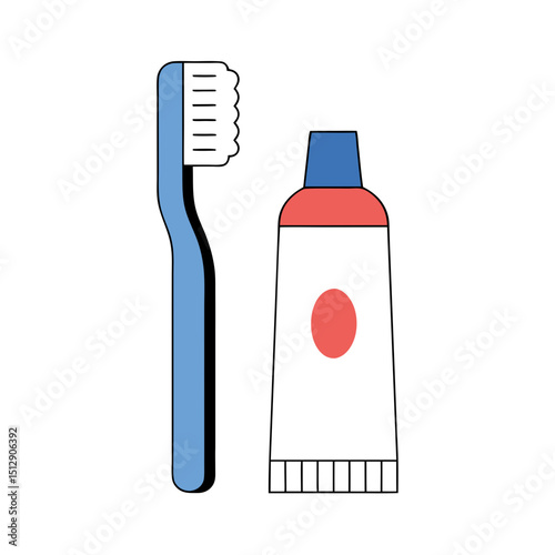Simple illustration of toothbrush and toothpaste tube