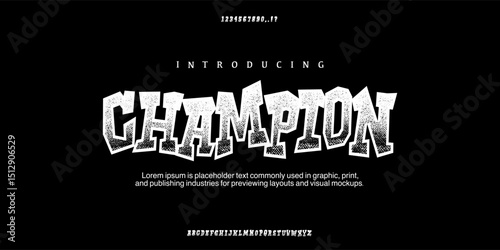 Font Champion . School Abstract font alphabet. Minimal modern urban fonts for logo, brand etc. Typography typeface uppercase and number. vector illustration Campus or college team sport