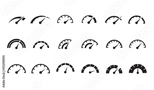 Collection of black silhouette dashboard gauges representing speed and performance indicators