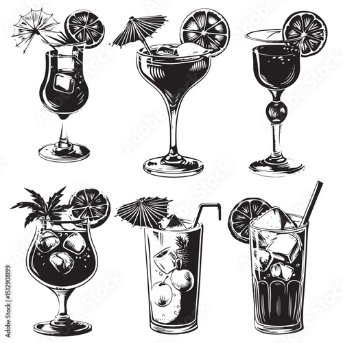  Mocktail, vector, set , silhouettes