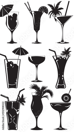  Mocktail, vector, set , silhouettes
