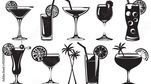  Mocktail, vector, set , silhouettes