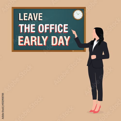 National Leave The Office Early Day Vector Illustration. business man holding a sign. Time to work. 2 jun