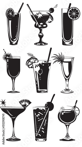  Mocktail, vector, set , silhouettes