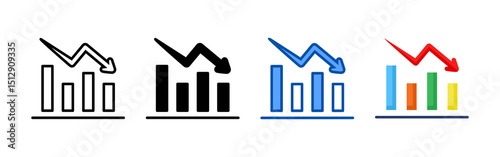 Decrease icon set bundle. Multi style icon collection perfect for websites, apps, and presentations. Simple vector icon collection