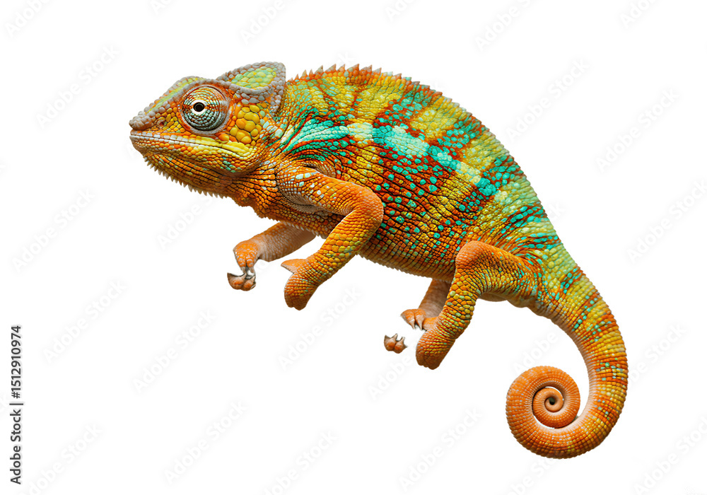 Naklejka premium Colorful chameleon isolated on transparent background