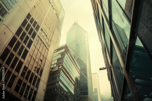 Vibrant Picture of Toned Image of Modern Office Buildings in Central Hong Kong