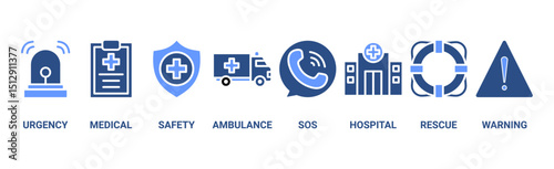 Emergency banner web icon vector illustration concept with icon of urgency, medical, safety, ambulance, sos, hospital, rescue, and warning