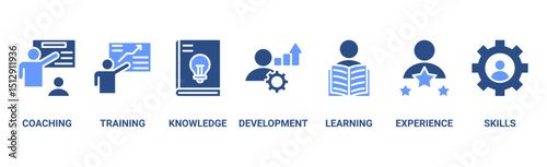 Training banner web icon vector illustration concept for education with icon of coaching, teaching, knowledge, development, learning, experience, and skills