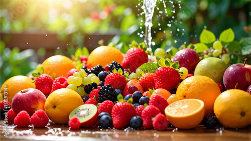 みずみずしいフルーツ　アウトドア背景