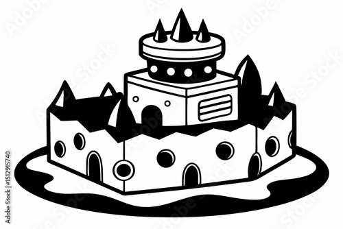 Illustration of a cartoon castle with spikes and holes  vector, silhouette, illustration, horizontal, isolated assets, 
