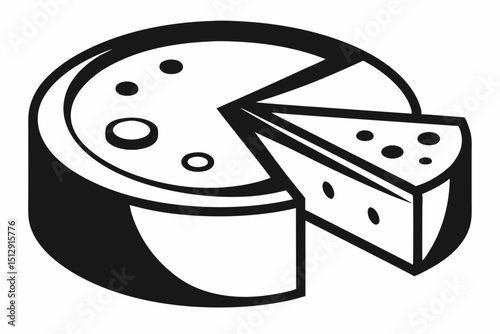 Illustration of a cheese wheel with a slice removed  vector, silhouette, illustration, horizontal, isolated assets,