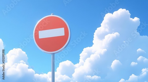 No Entry Sign: Traffic, Road, Street, Symbol, Prohibition, Warning, Sky, Clouds, Blue, White