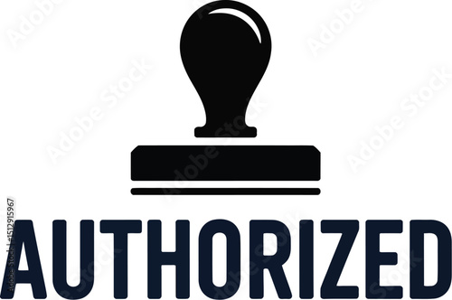 A graphic illustration featuring a black stamp icon above the word authorized on a white background