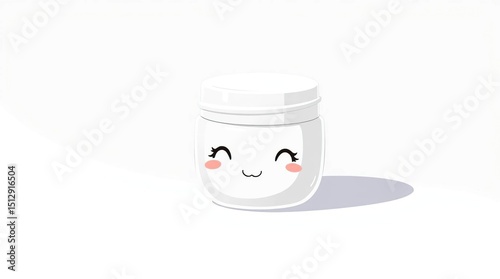 Adorable Minimalist Face Cream Jar in an Expressive Anime-Style Illustration, Radiating Charm