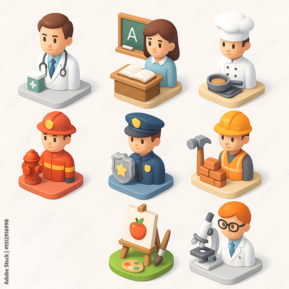 8 set collection 3d icon profession suitable for game, design and etc 8 set collection 3d icon profession suitable for game, design and etc