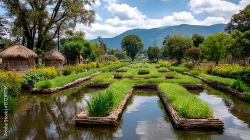 Aztec chinampa farming system