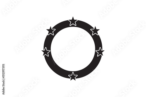 Circular badge with stars silhouette vector art illustration on white background