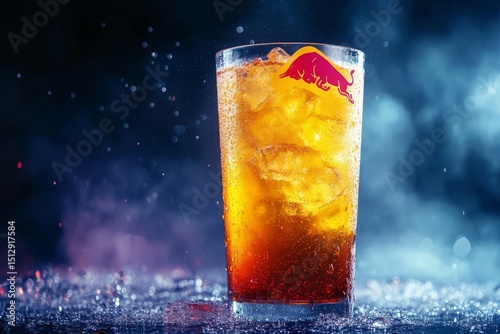 Ice, Cold, Drink, Refreshing, Glass, Beverage, Fizzy, Bubbles, Sweet, Carbonated: A Chilled Glass of Bubbly Beverage with Ice photo