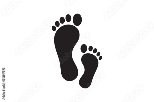 Dad and baby footprints silhouette vector art illustration on white background