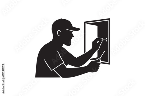 Dad fixing things silhouette vector art illustration on white background