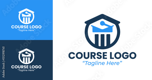 Unique Course Logos with Graduation Caps and Digital Learning Icons