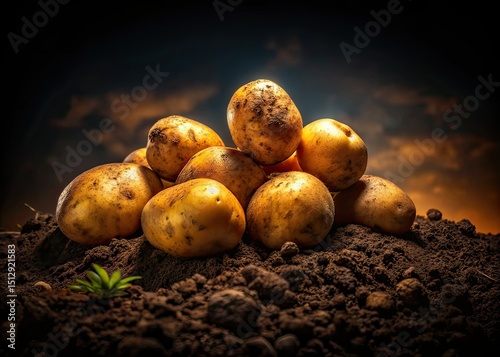 Silhouetted Potatoes in Field - Harvest Time