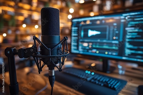 Close-up of a Professional Microphone in a Home Recording Studio