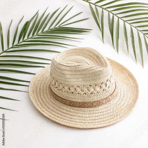 straw hat on the palm tree
