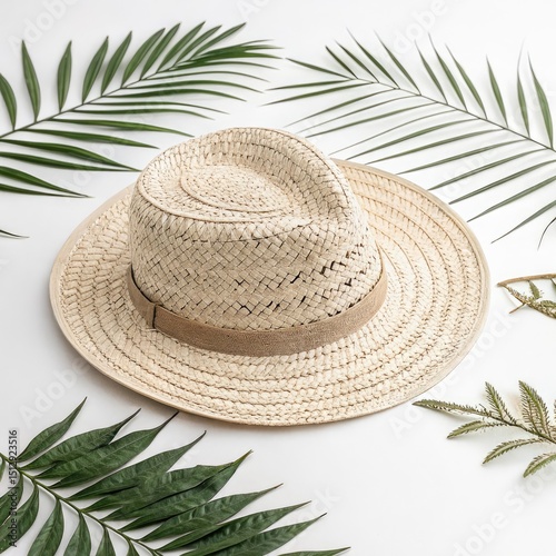 straw hat on the palm tree
