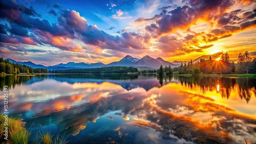 Sunset Lake Mountain Reflection - Breathtaking Landscape AI Art