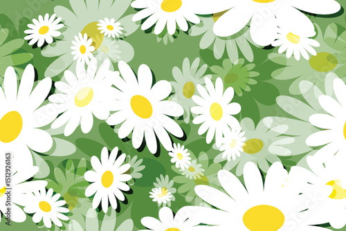 Seamless floral pattern with camomile flowers, a beautiful daisy illustration for spring and summer nature designs