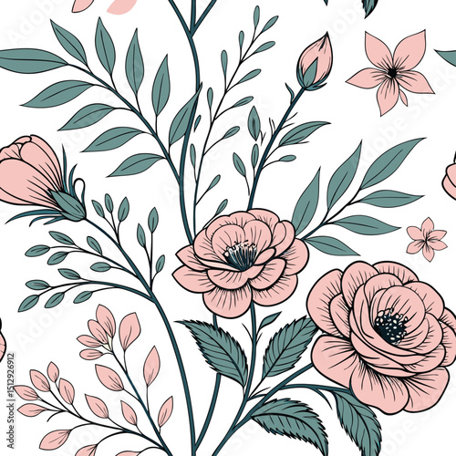 vintage seamless pattern with flowers vector