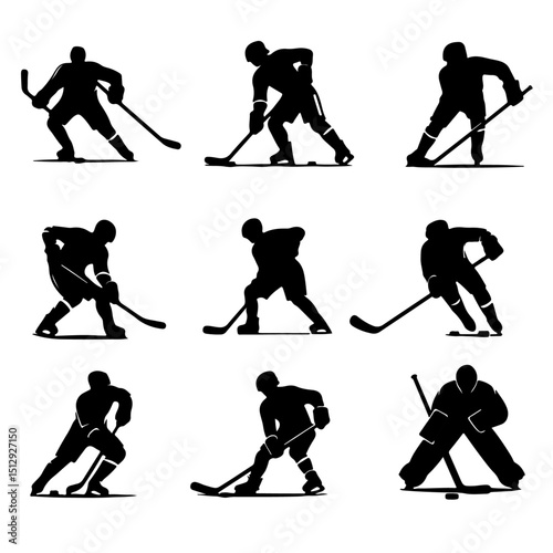 set of ice hockey players silhouette , ice hockey player silhouette