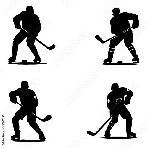 set of ice hockey players silhouette , ice hockey player silhouette