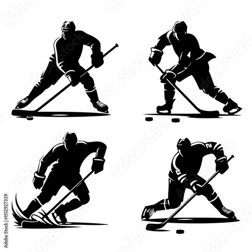 set of ice hockey players silhouette , ice hockey player silhouette