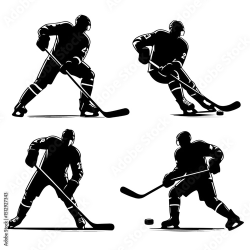set of ice hockey players silhouette , ice hockey player silhouette