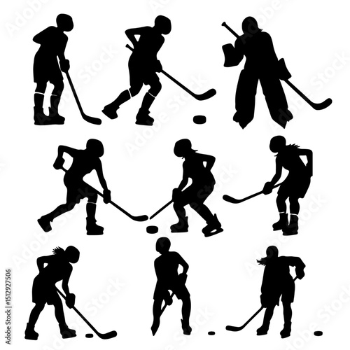set of ice hockey players silhouette , ice hockey player silhouette