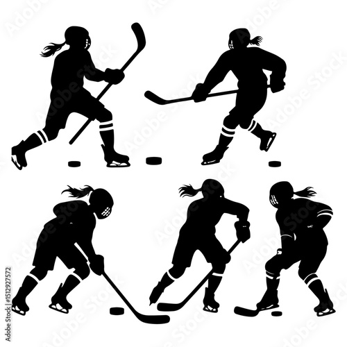 set of ice hockey players silhouette , ice hockey player silhouette