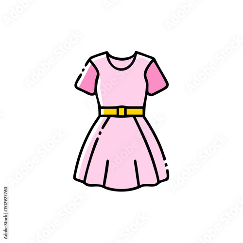 Pink Girls Dress with Yellow Collar and Belt Icon