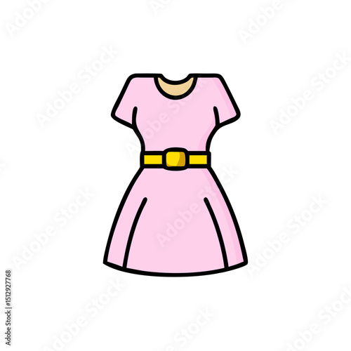 Pink Girls Dress with Yellow Collar and Belt Icon