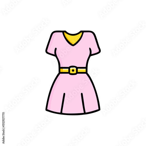 Pink Girls Dress with Yellow Collar and Belt Icon