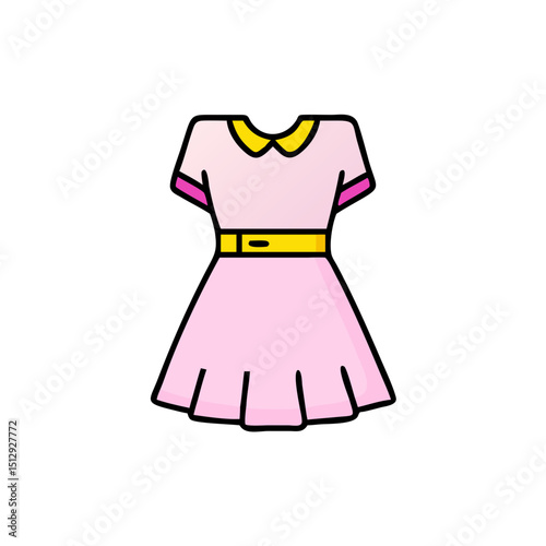 Pink Girls Dress with Yellow Collar and Belt Icon