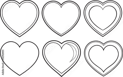 Set of Heart outline vector illustration line art