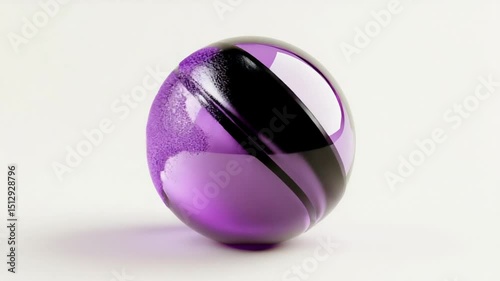 Purple glass sphere with reflective surface on white background