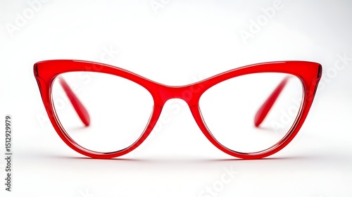 Fashion-forward red eye glasses with sharp edges and bold color on a white backdrop. Ideal for anyone wanting to stand out with their eyewear. 