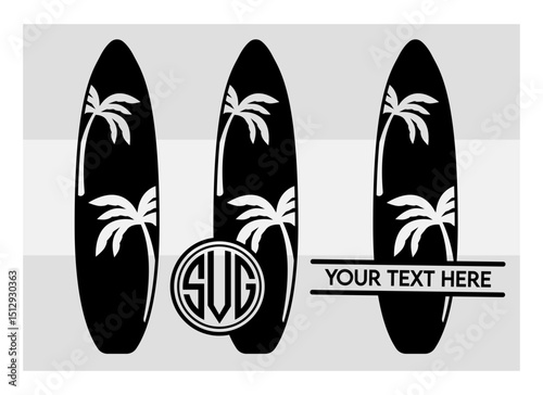 Surfboard SVG Silhouette Bundle, Surfing Silhouette, Summer Svg, Surf boards Svg, Surfing Board Svg, Surfboard Png, Surfboard Monogram Svg, Split Monogram, Circle Monogram 