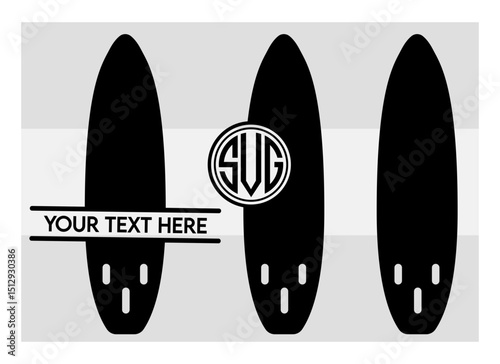 Surfboard SVG Silhouette Bundle, Surfing Silhouette, Summer Svg, Surf boards Svg, Surfing Board Svg, Surfboard Png, Surfboard Monogram Svg, Split Monogram, Circle Monogram 