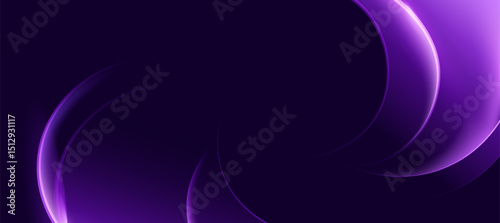 Purple glowing curved lines on dark purple background. Abstract luxury background