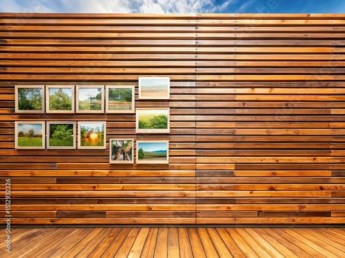 Wooden Wall Panels Horizontal Photo, Brown Slatted Wall Background, Copy Space
